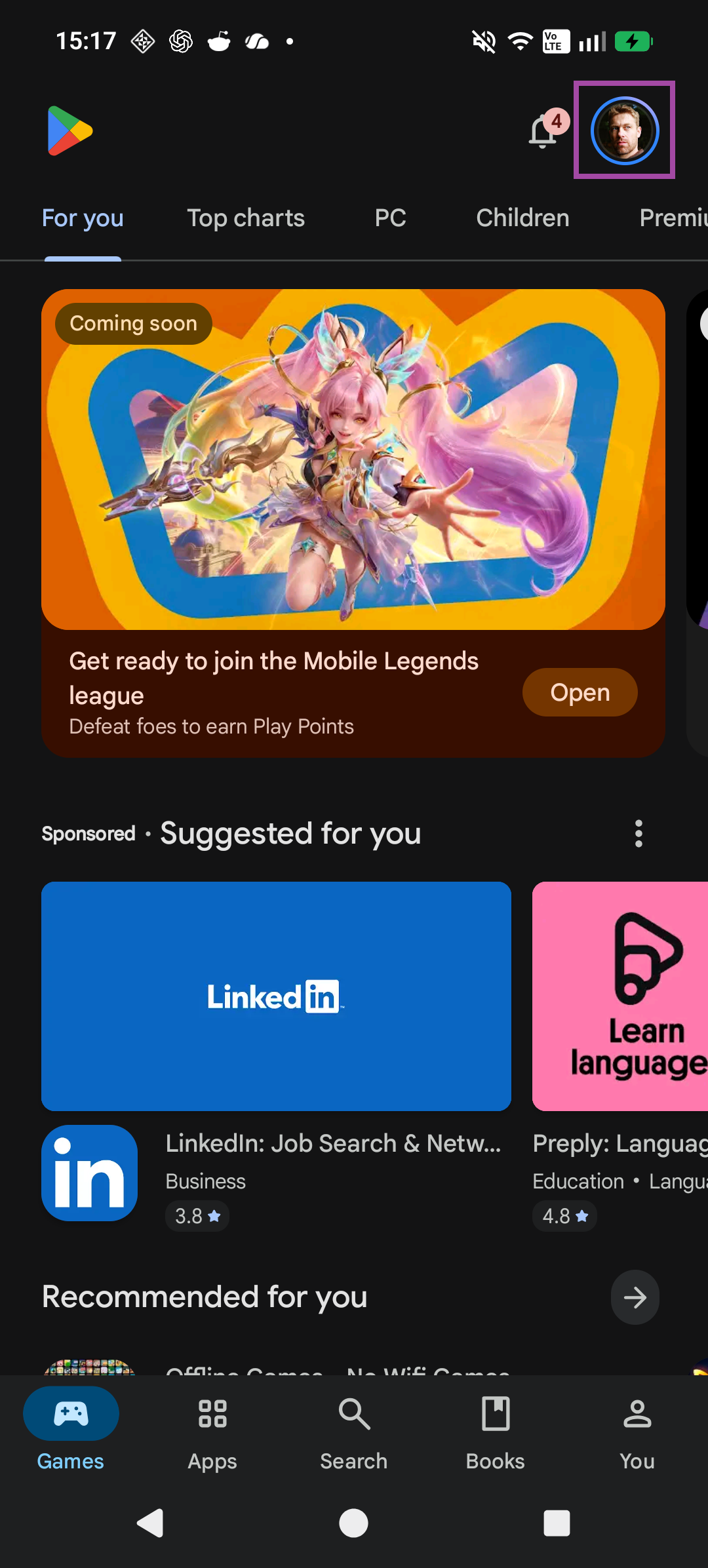 Step 2: Open your profile menu; the relevant control is highlighted