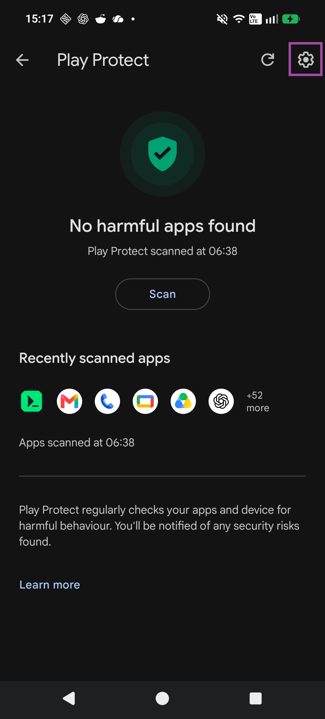 Step 4: Open Play Protect settings; the relevant control is highlighted