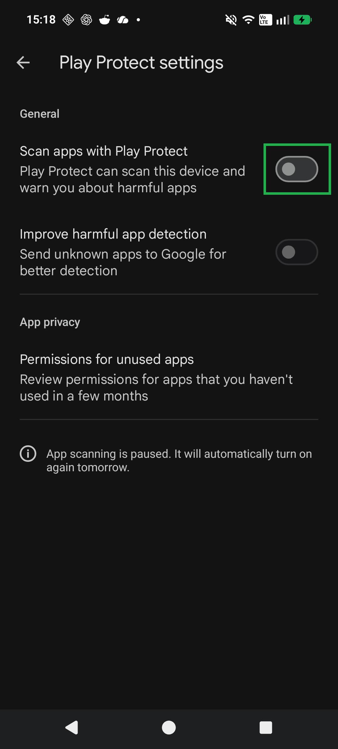 Step 7: Confirm the pause, then install; the relevant control is highlighted